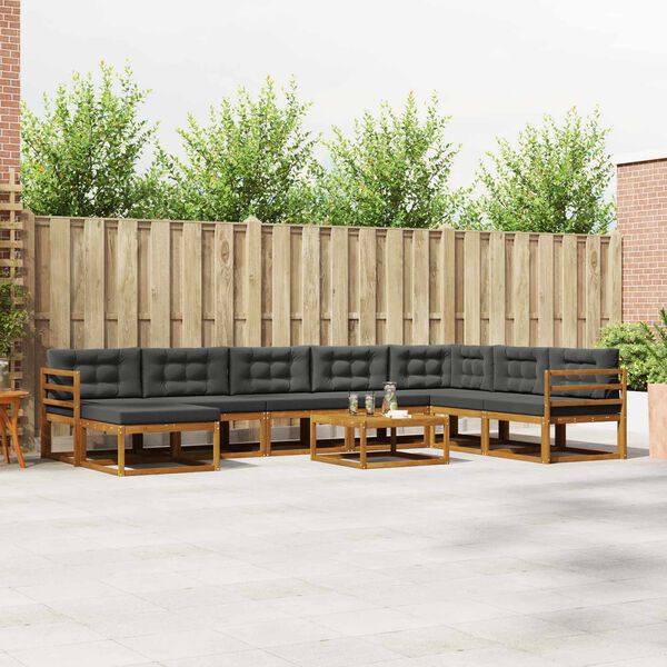 vidaXL Āra dīvānu komplekts ar spilvenu 9 pcs Dabisks un antracīts