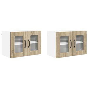 vidaXL Sienas stikla skapis PORTO 2 pcs Sonoma ozols 60 x 31 x 40 cm