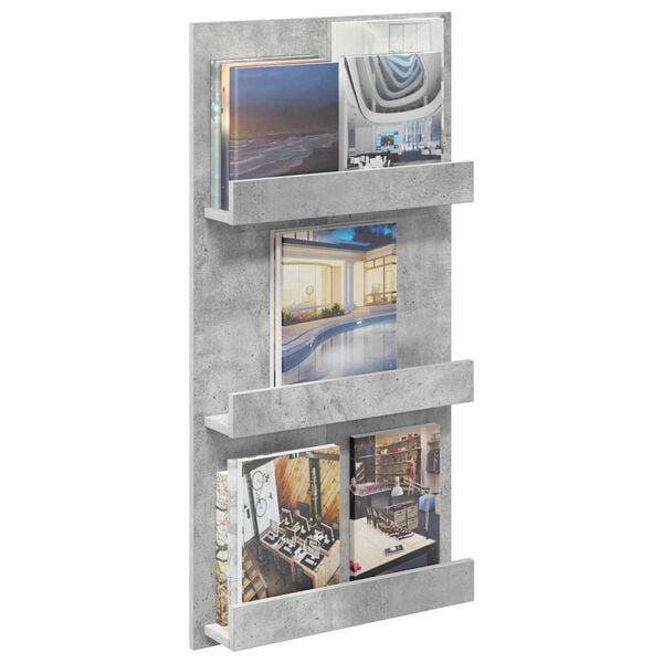 vidaXL Žurnālu statīvs ar plauktu Betona pelēks 51 x 11 x 102 cm