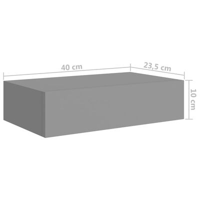 vidaXL sienas atvilktņu plaukti, 2 gab., pelēki, 40x23,5x10 cm, MDF
