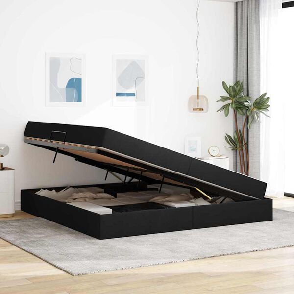 vidaXL Gulta ar uzglabā&scaron;anas vietu un matraci Melna 200 x 200 cm