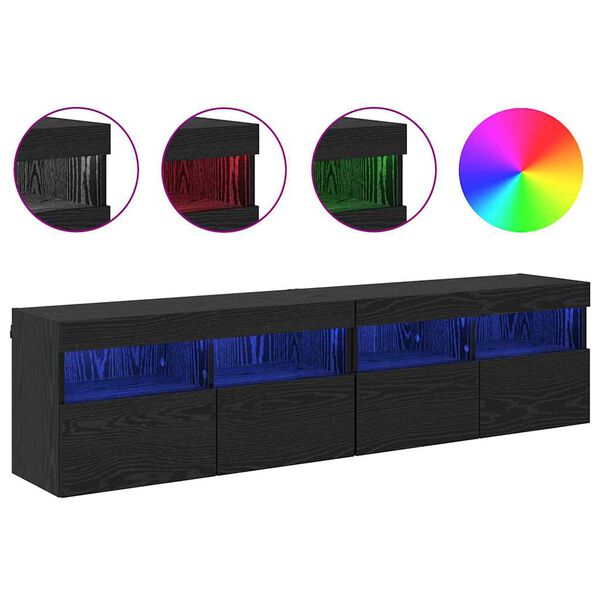 vidaXL TV sienas skapji 2 pcs Melns ozolkoks 80 x 30 x 40 cm