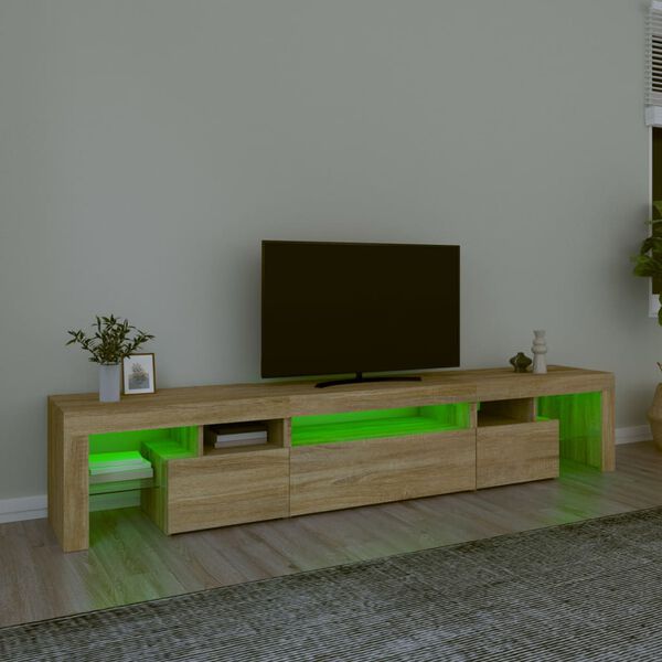 vidaXL TV skapītis ar LED apgaismojumu, ozolkoka krāsa, 215x36,5x40 cm