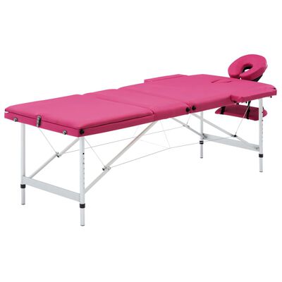 vidaXL saliekams masāžas galds, 3 daļas, alumīnijs, rozā
