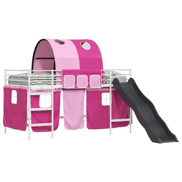 vidaXL Bērnu loft gultas rāmjis Balts un rozā 100 x 200 cm Metāls