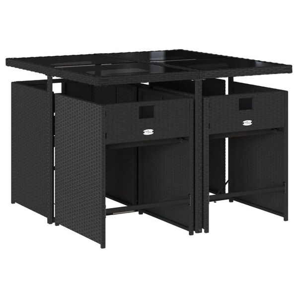 vidaXL 5-daļīgs dārza mēbeļu komplekts, matrači, melna PE rotangpalma