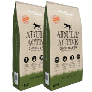 vidaXL suņu barība, Adult Active Chicken & Fish, Premium, (2 x 15 kg)