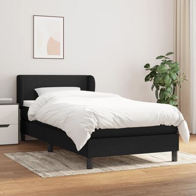 vidaXL atsperu gulta ar matraci, melna, 90x190 cm, audums