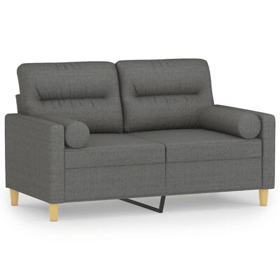 vidaXL divvietīgs dīvāns ar spilveniem, tumši pelēks, 120 cm, audums