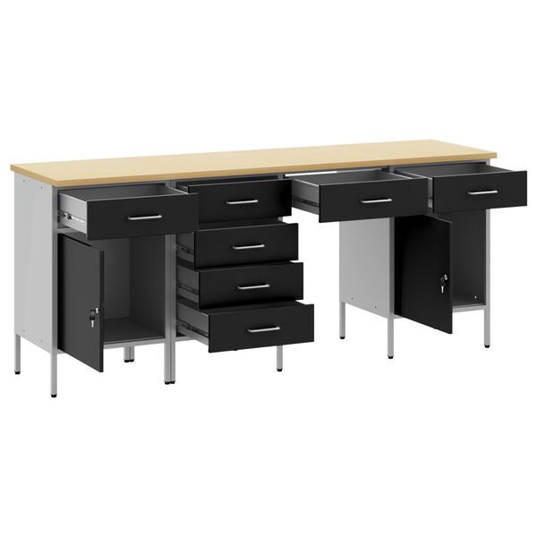 vidaXL Darba skapis ar atvilktni 4 pcs Melna 200 x 55 x 85 cm