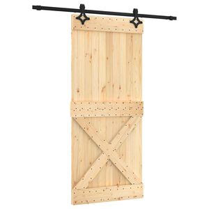 vidaXL Slīdo&scaron;ās durvis Dabiska un melna 90 x 210 cm Cieta priedes koks