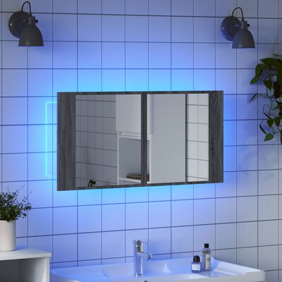 vidaXL vannasistabas spoguļskapītis ar LED, pelēks, 90x12x45cm, akrils