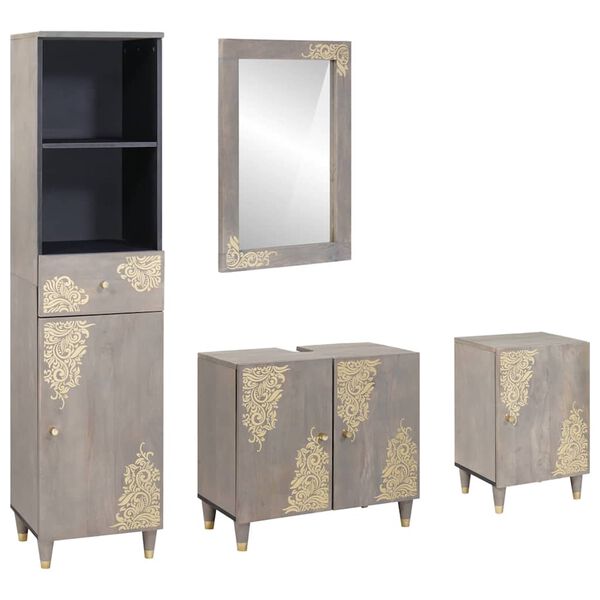 vidaXL Vannas istabas skapju komplekts 4 pcs Pelēka Cieta mango koksne