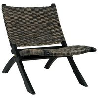 vidaXL atpūtas krēsls, melns, dabīga Kubu rotangpalma, sarkankoks