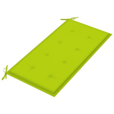 vidaXL dārza sols ar spilgti zaļu matraci, 112 cm, masīvs tīkkoks
