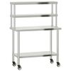 vidaXL virtuves darba galds ar plauktu, 110x55x150 cm, tērauds