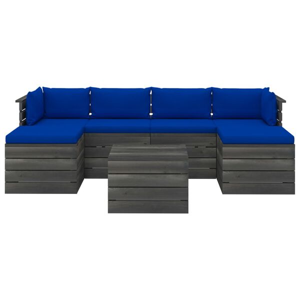 vidaXL 7-daļīgs dārza pale&scaron;u mēbeļu komplekts ar matračiem, priede