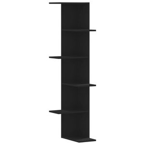 vidaXL sienas stūra plaukts, melns, 36,5x36,5x140 cm, koks
