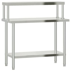 vidaXL virtuves darba galds ar plauktu, 110x55x120 cm, tērauds