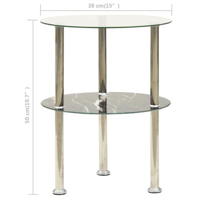 vidaXL 2 līmeņu galdiņš, 38 cm, caurspīdīgs, melns, rūdīts stikls