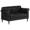 vidaXL divvietīgs dīvāns, melns dabīgā āda