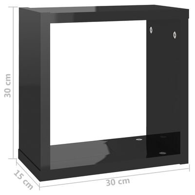 vidaXL kuba formas sienas plaukti, 4 gab., 30x15x30 cm, spīdīgi melni