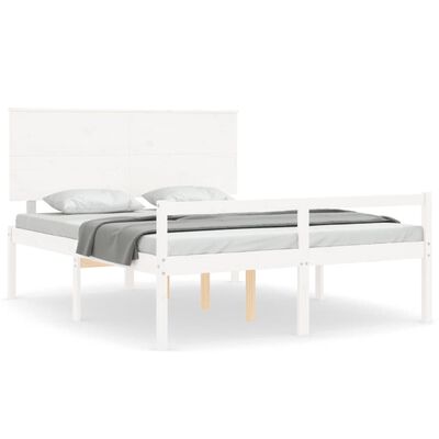 vidaXL gulta ar galvgali senioriem, balts, 160x200 cm, masīvkoks