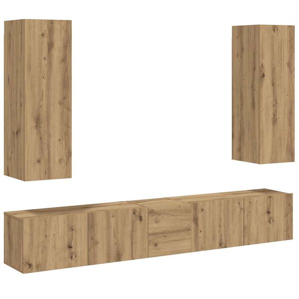 vidaXL 5 daļīgs pie sienas stiprināms televizora skapja komplekts