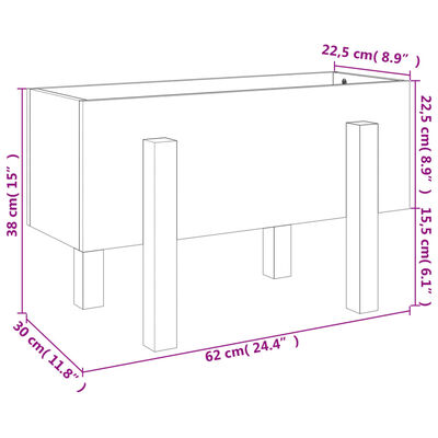 vidaXL dārza puķu kaste, balta, 62x30x38 cm, priedes masīvkoks