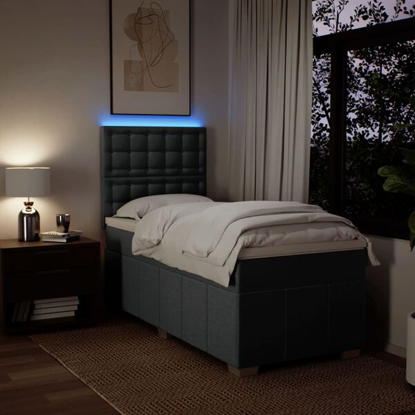 vidaXL atsperu gulta ar matraci, tum&scaron;i pelēka, 90x200 cm, audums