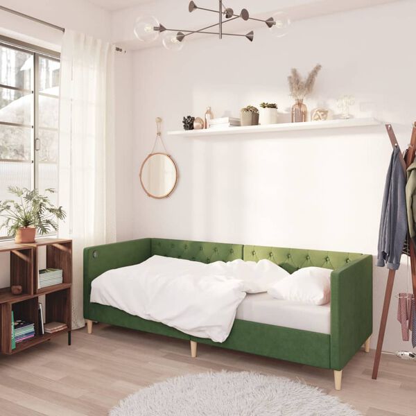 vidaXL dīvāngulta, USB, tum&scaron;i zaļ&scaron; audums, 90x200 cm