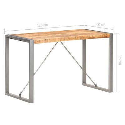 vidaXL virtuves galds, 120x60x75 cm, neapstrādāts mango masīvkoks