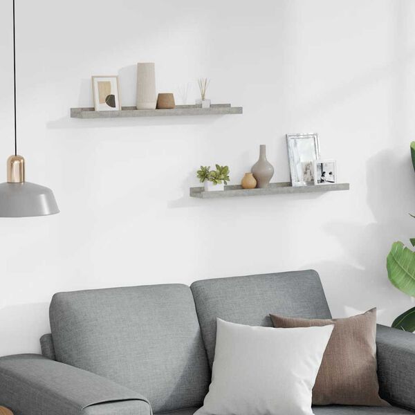 vidaXL sienas plaukti, 2 gab., betona pelēki, 60x9x3 cm