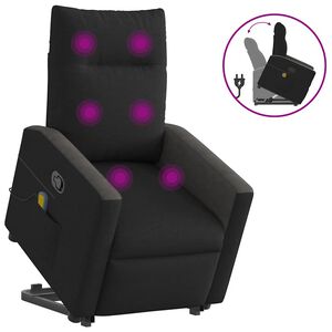 vidaXL masāžas krēsls, paceļams, atgāžams, melns audums