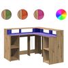 vidaXL rakstāmgalds, LED, koka krāsa, 130x130x91 cm, inženierijas koks