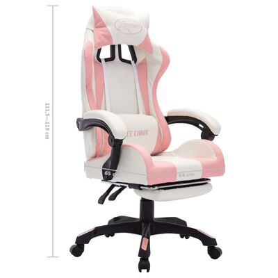 vidaXL biroja krēsls, RGB LED gaismas, rozā un balta mākslīgā āda