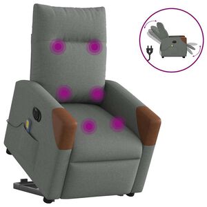 vidaXL elektrisks masāžas krēsls, paceļams, atgāžams, pelēks audums