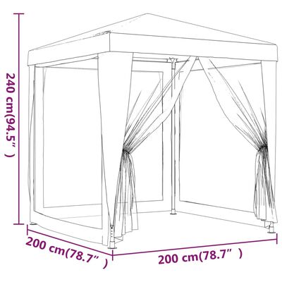 vidaXL svinību telts, ar 4 sieta sienām, 2x2 m, antracītpelēka, HDPE