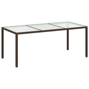 vidaXL dārza galds, 190x90x75 cm, rūdīts stikls, brūna PE rotangpalma