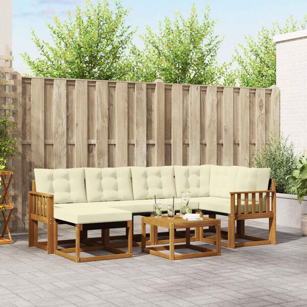 vidaXL Āra dīvānu komplekts ar spilvenu 7 pcs Dabisks un krējuma