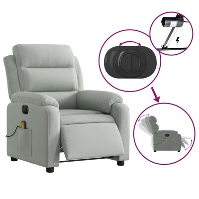 vidaXL elektrisks masāžas krēsls, atgāžams, gaiši pelēks samts