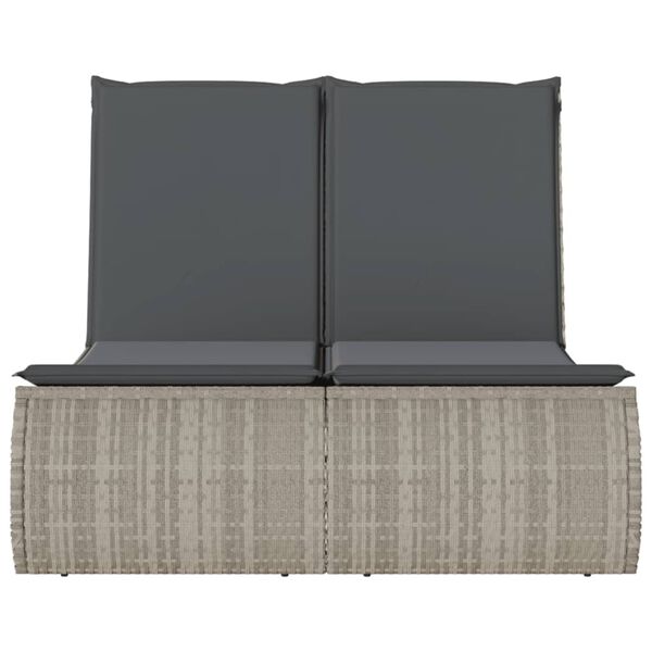 vidaXL divvietīgs sauļošanās krēsls ar matračiem, gaiši pelēka PE