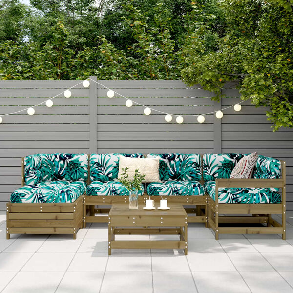 vidaXL 7-daļīgs dārza dīvānu komplekts, impregnēts priedes koks