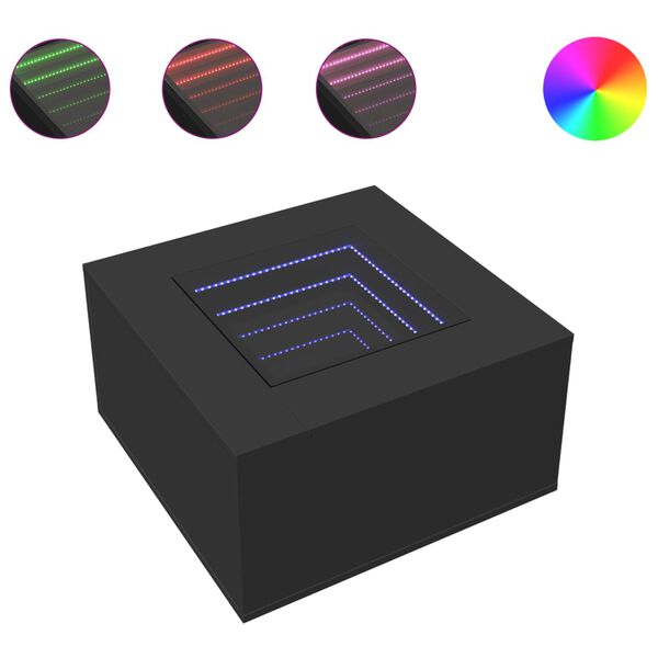 vidaXL kafijas galdiņ&scaron; ar LED, melns, 60x60x40 cm, inženierijas koks