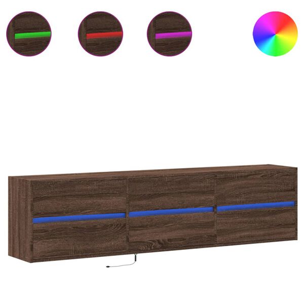 vidaXL TV sienas plaukts ar LED, brūna ozola, 180x31x45 cm