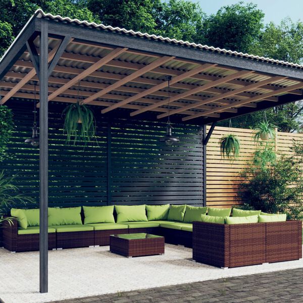 vidaXL 11-daļīgs dārza mēbeļu komplekts, matrači, brūna PE rotangpalma