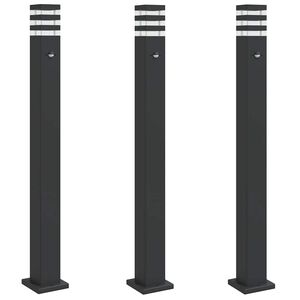 vidaXL āra zemes lampas ar sensoru, melns, 3 gb., 110 cm, alumīnijs