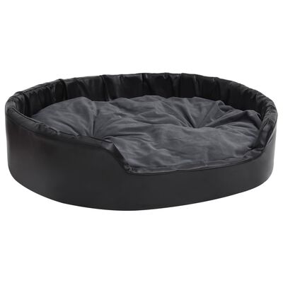 vidaXL suņu gulta, melna ar pelēku, 99x89x21 cm, plīšs, mākslīgā āda