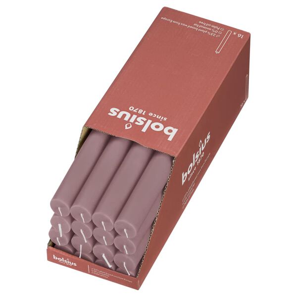 Bolsius galda sveces Shine, 16 gab., 27 cm, pelnu rozā