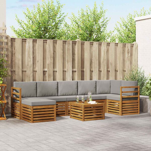 vidaXL Stūru dīvānu komplekts ar spilvenu 8 pcs Dabīgs un gai&scaron;i pelēks